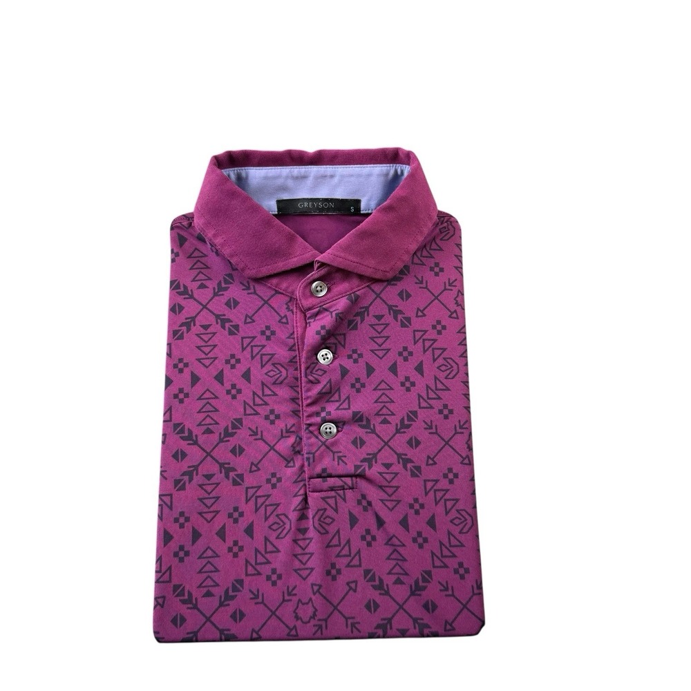 Greyson Purple Aztec Black Performance S/S Polo Shirt Size Small